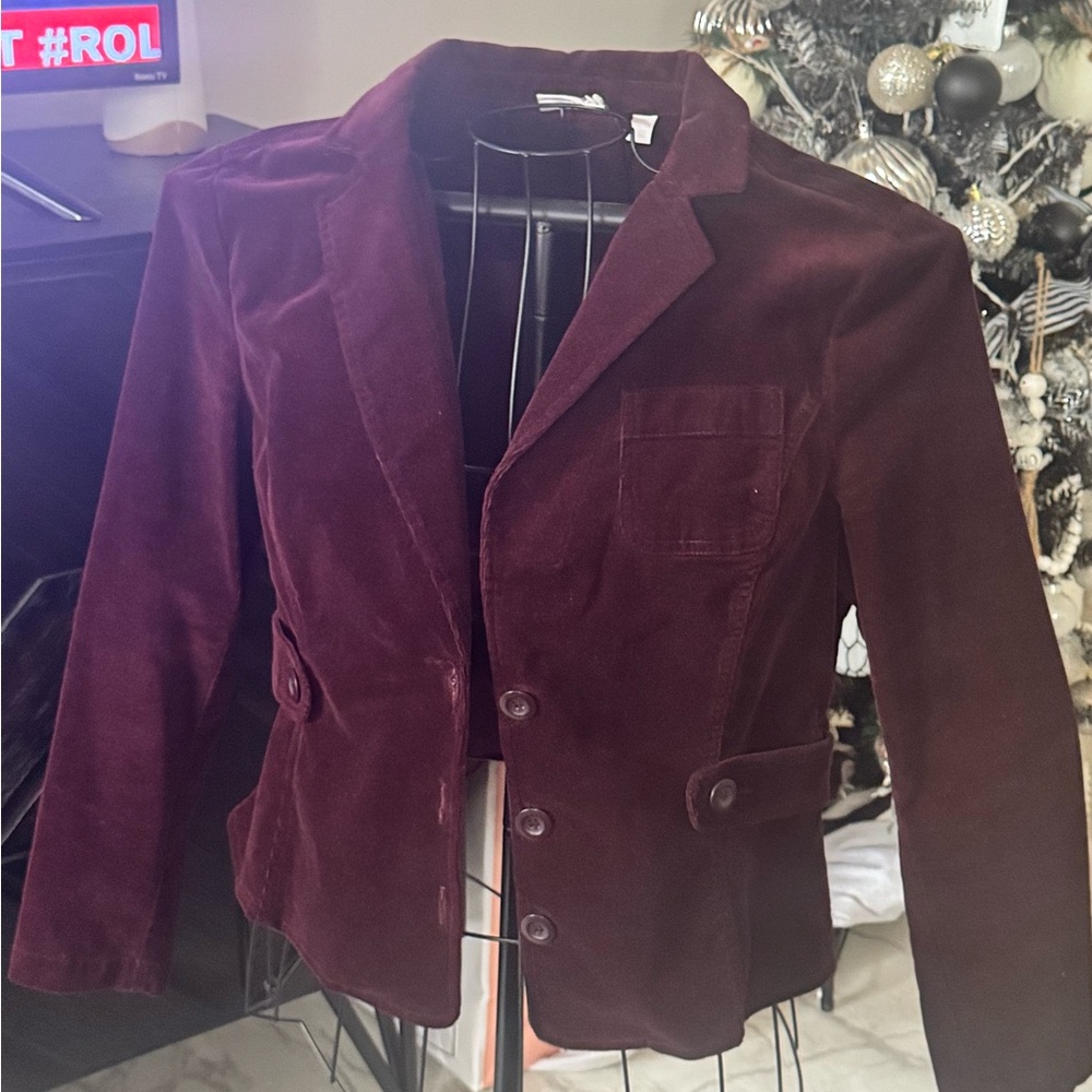 New York & Company Rich Burgundy Velvet Blazer